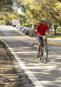 Photo of Tomas Monzon riding his bicycle.