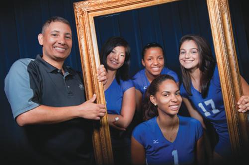 Group picture of the Lady Sharks volleyball team.