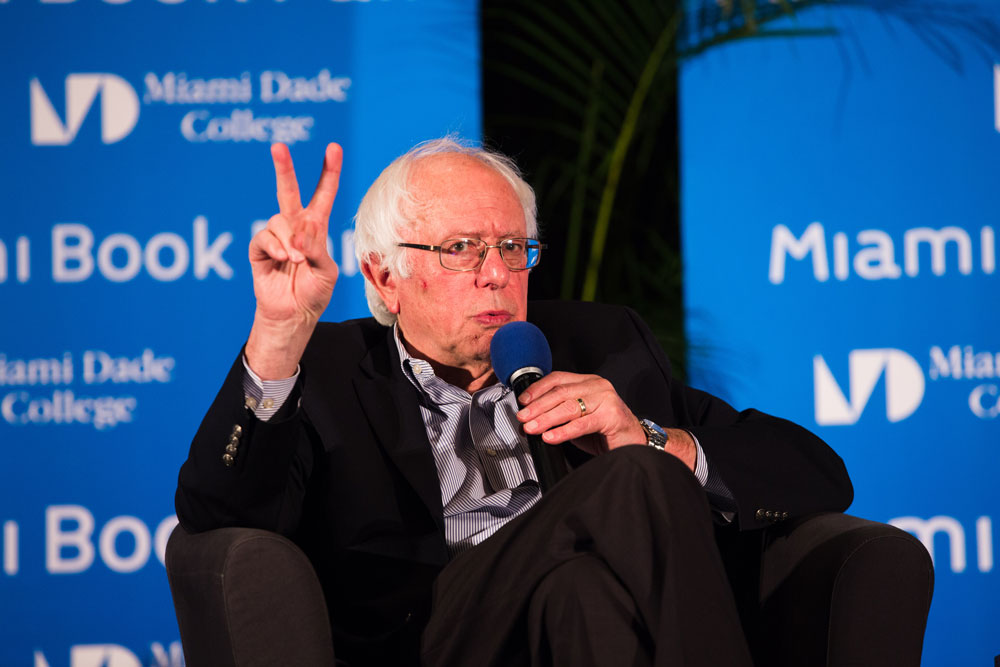 Bernie Sanders speaking at the MIami Book Fair.