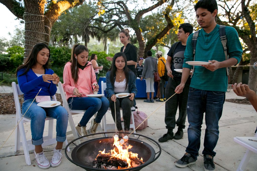 Students making s'mores.