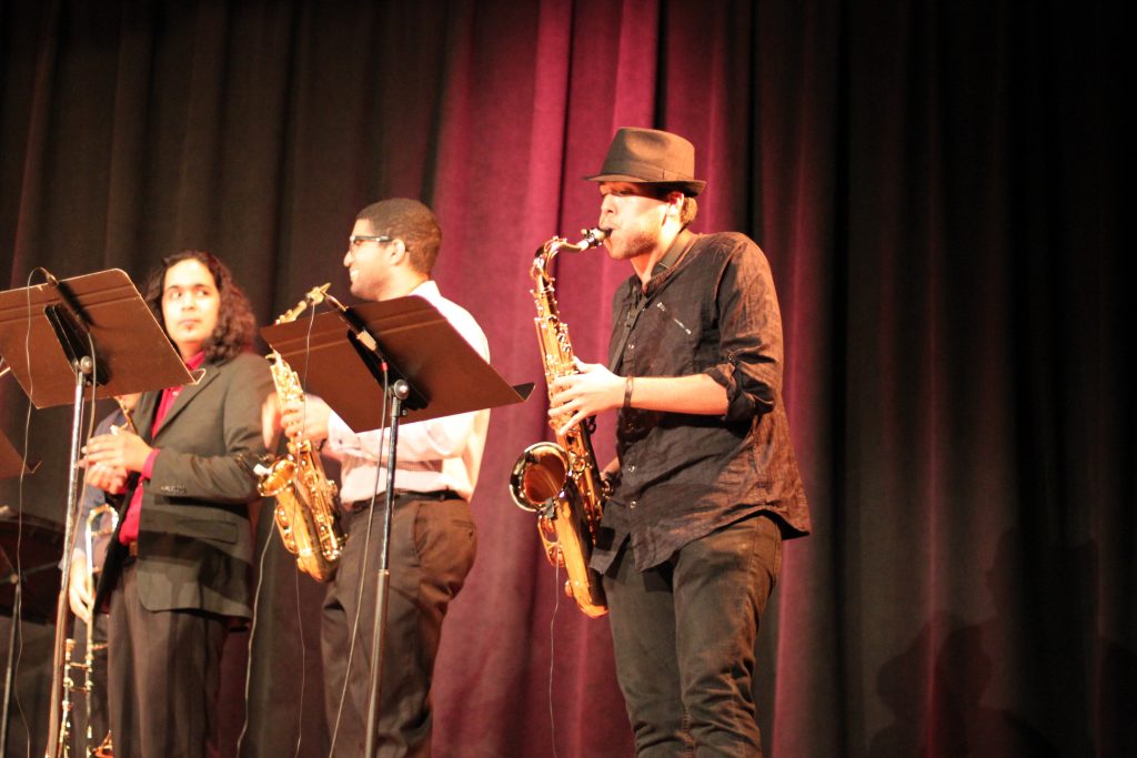 Musician performing a jazz concert at Kendall Campus.