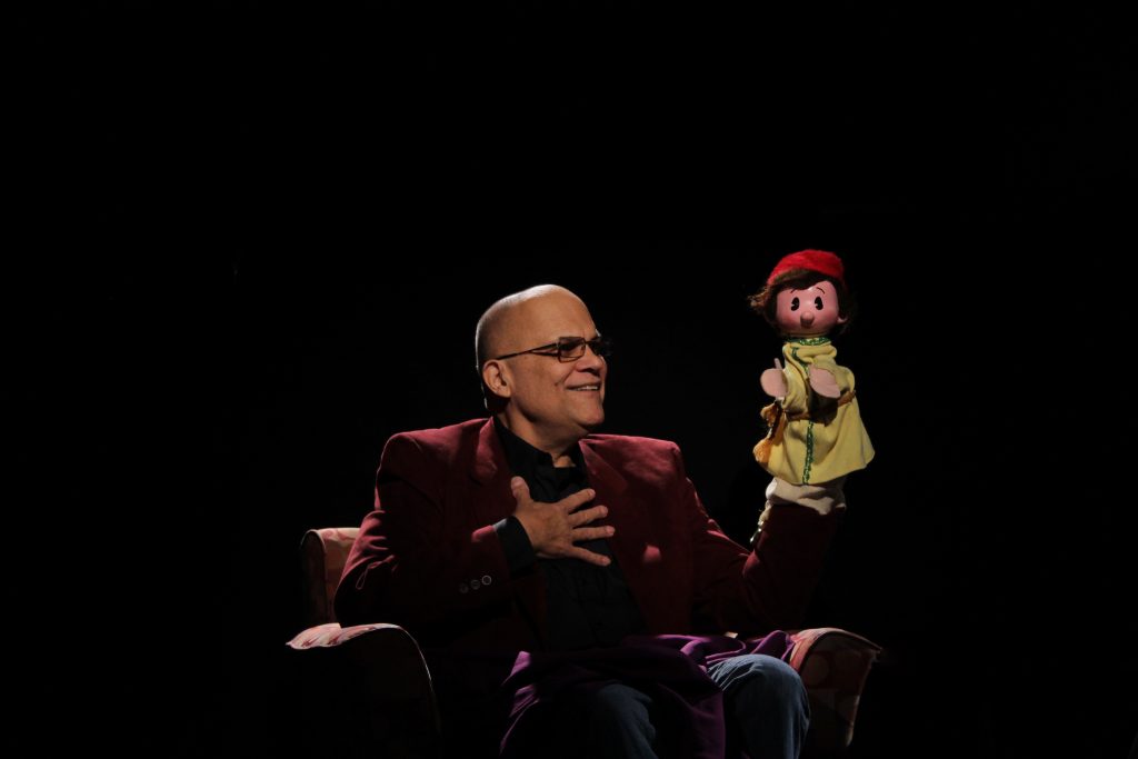 Famous puppeteer Filipo Tirado showing of his puppet Peter.