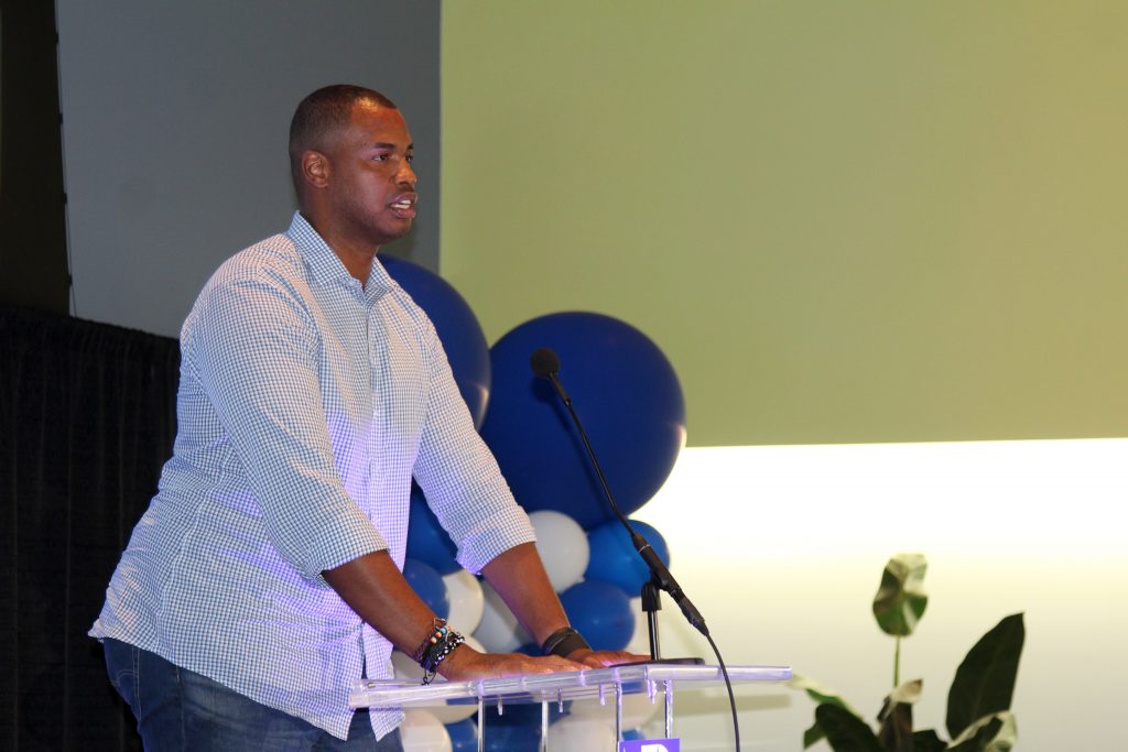 Jason Collins speaking at MDC's North Campus.