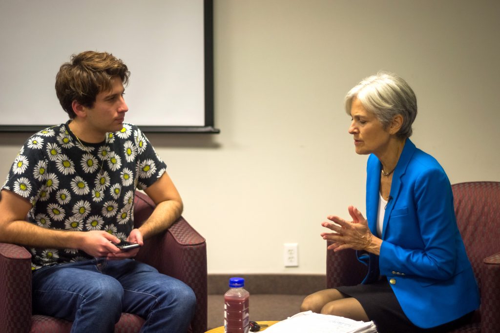Jill Stein being interviewed.