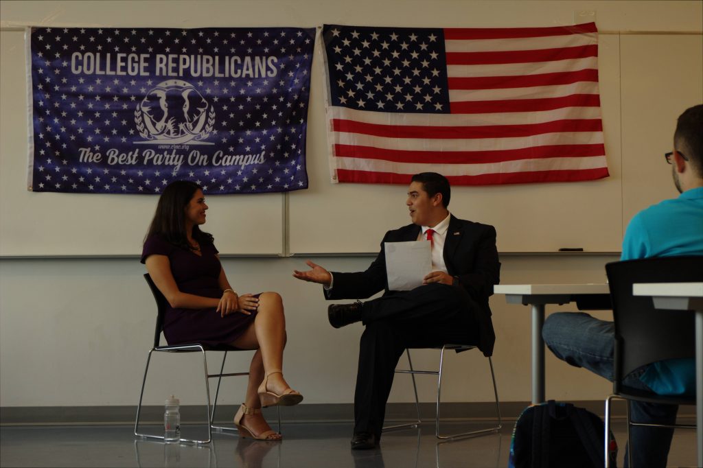 Melissa Adan being interviewed by Marlon Montero.