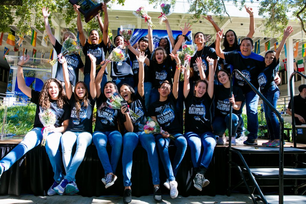 MDC's women's volleyball team celebrating their championship.