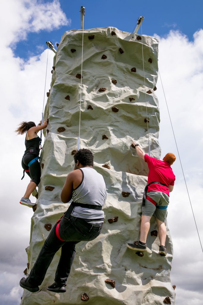 Students rock climbing.