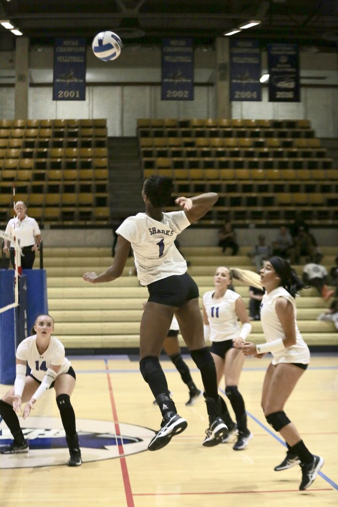 Fiorella Murillo about to hit the ball.