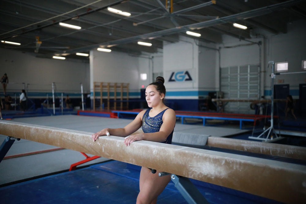 Leon about to get on the beam.