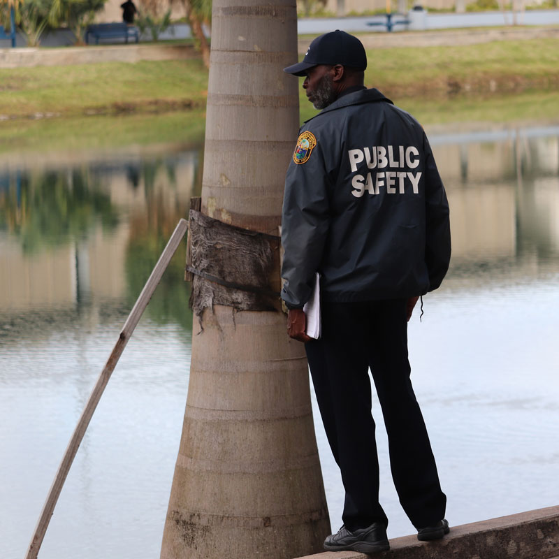 Public safety officer scanning the area.