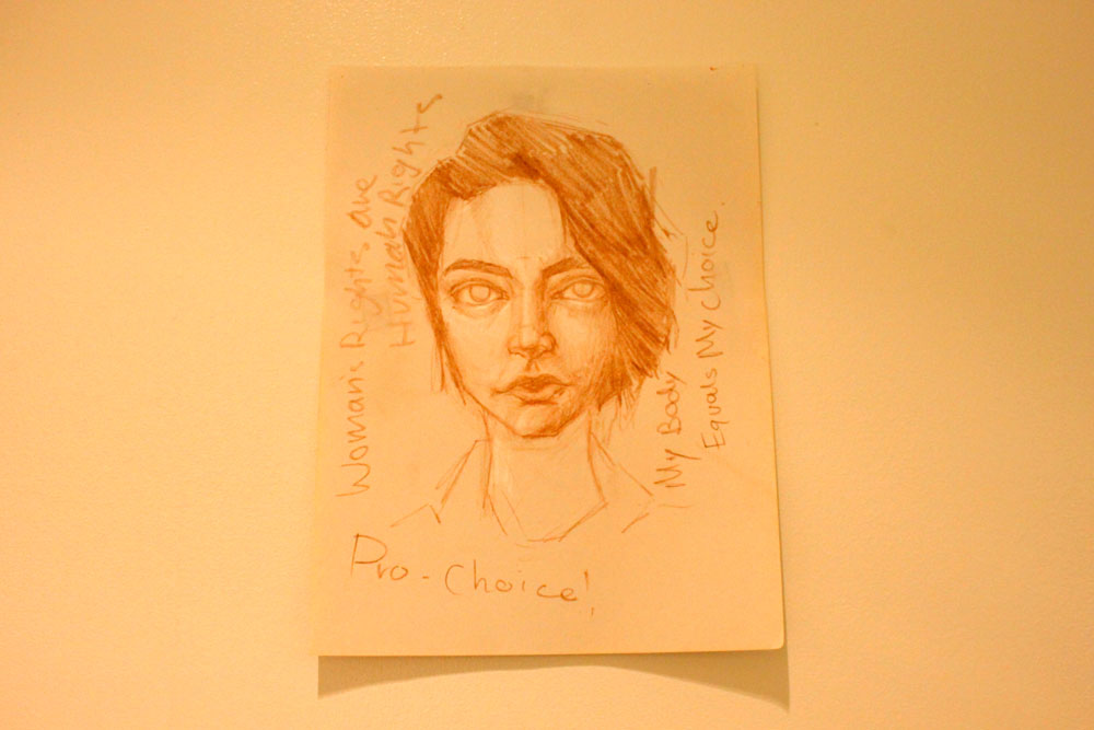 A drawing of a face by a student