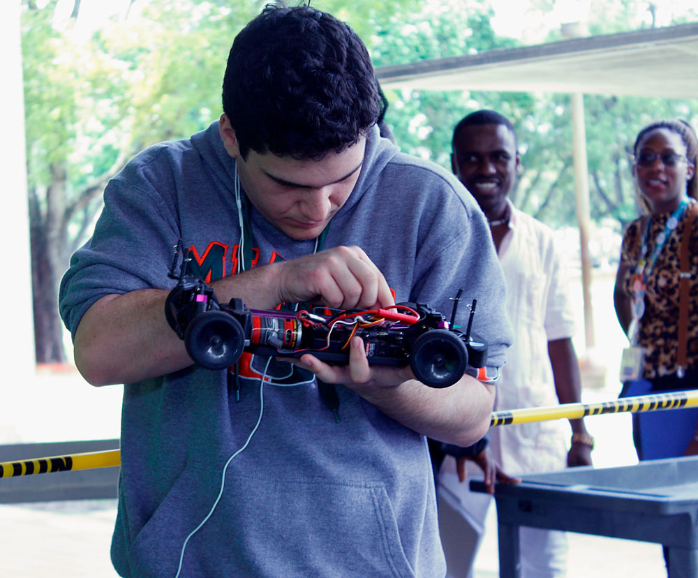 Student working on his RC car.