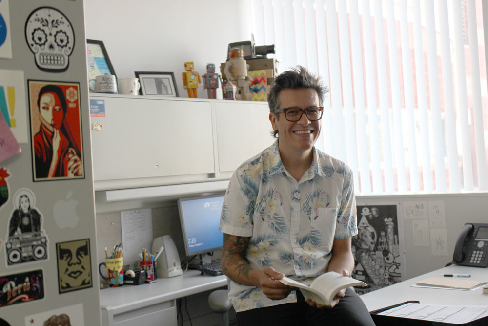 Professor Angee in his office.