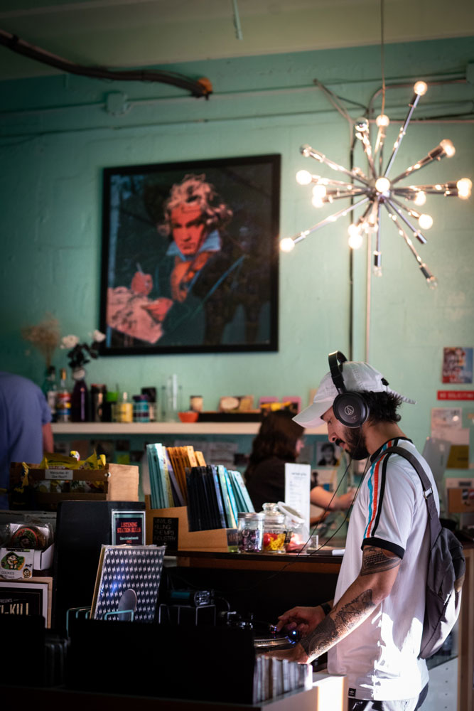 Steven Alvarez looking through the records.